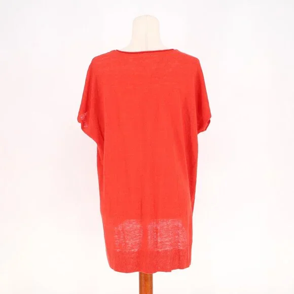EILEEN FISHER Linen Short Sleeve Crewneck Top in Orange Red Size S - Picture 4 of 7